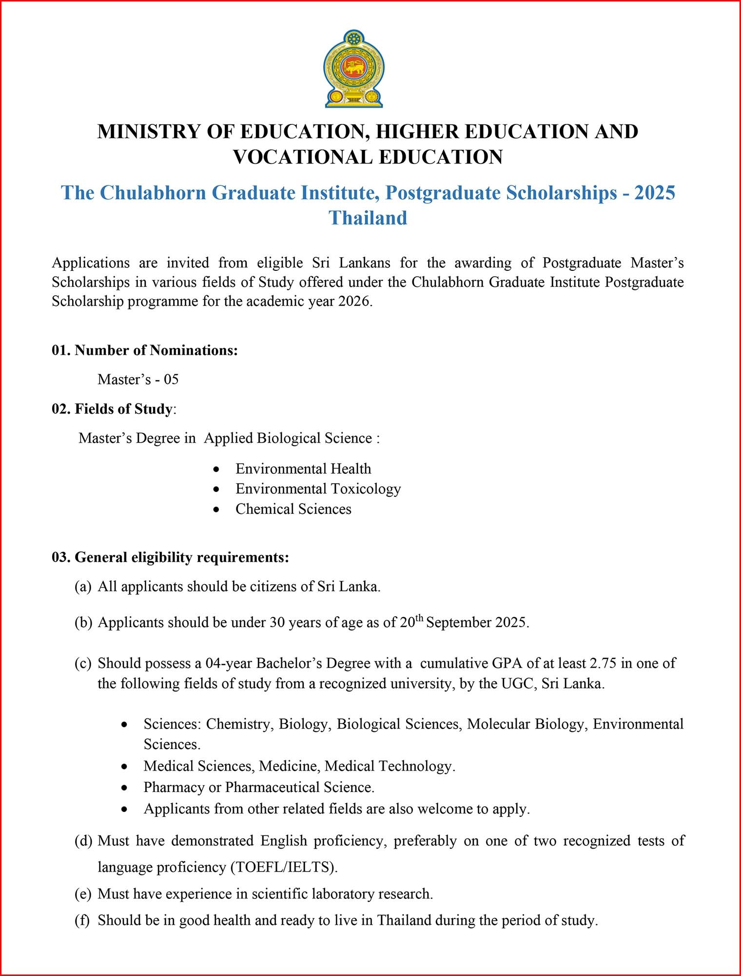 Master’s Degree in Applied Biological Science