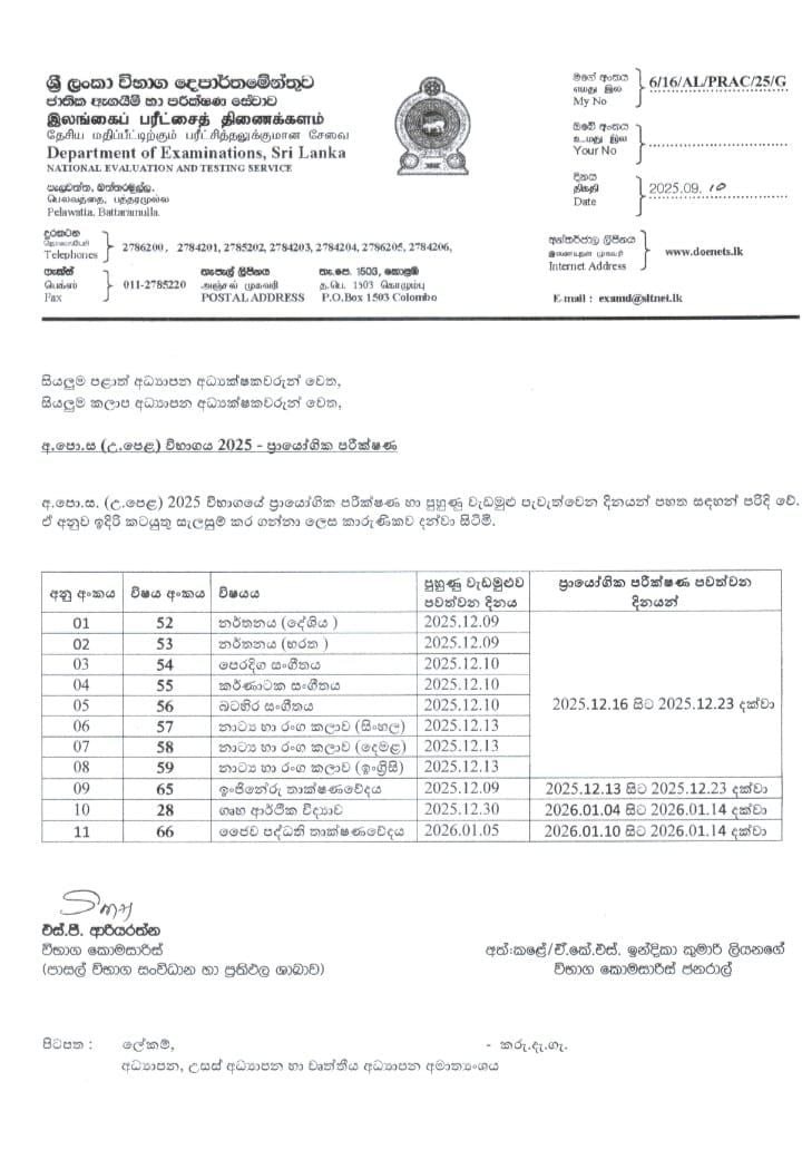 Practicle Time Table