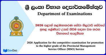 2026 Application for the competitive examination for promotion to the higher grade of the Provincial Management Service Officer (MSO) Service