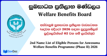 Second List of Eligible Beneficiaries for the Aswesuma Welfare Benefits Programme