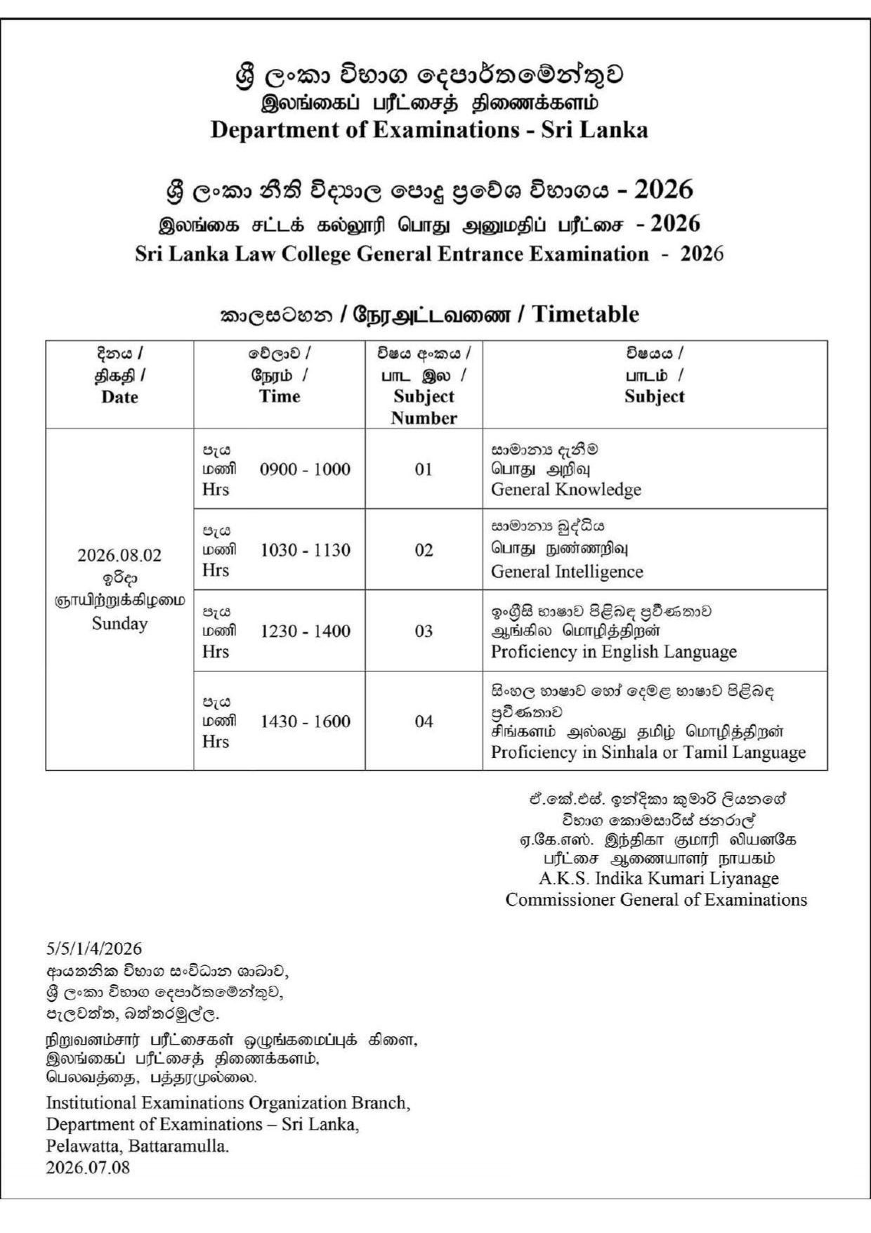 time table
